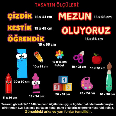 Mezuniyet Temalı Renkli Okul Panosu Figür Seti | Hazır Kesim Sınıf Süsü 02