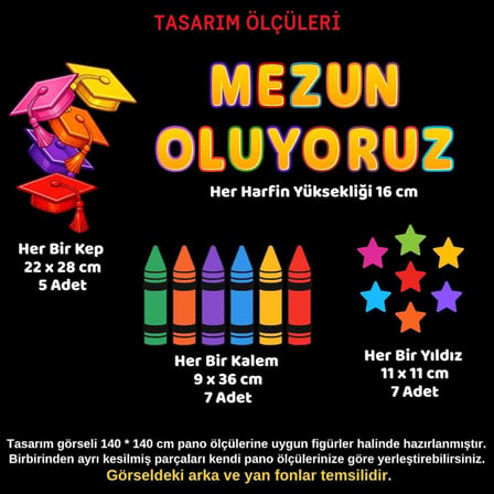 Mezuniyet Temalı Renkli Okul Panosu Figür Seti | Hazır Kesim Sınıf Süsü 03