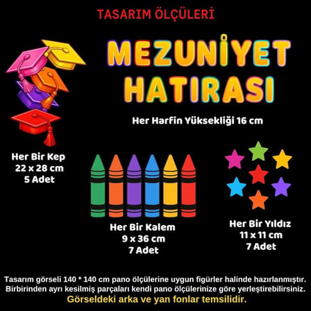 Mezuniyet Temalı Renkli Okul Panosu Figür Seti | Hazır Kesim Sınıf Süsü 04
