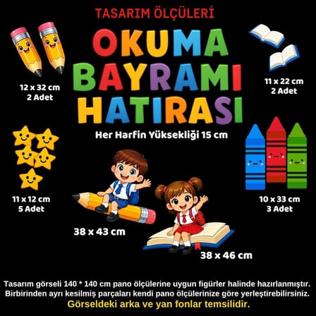 Okuma Bayramı Hatırası Temalı Renkli Okul Panosu Figür Seti | Hazır Kesim Sınıf Süsü