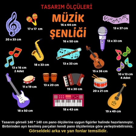Müzik Şenliği Temalı Renkli Okul Panosu Figür Seti | Hazır Kesim Sınıf Süsü 02