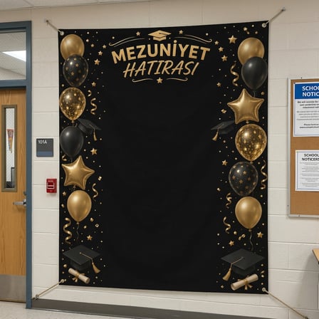 Mezuniyet Hatırası Hatıra Fotoğrafı PVC Vinil Afiş 160 x 200 cm | Tek Parça  03