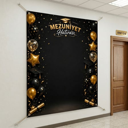 Mezuniyet Hatırası Hatıra Fotoğrafı PVC Vinil Afiş 160 x 200 cm | Tek Parça  04