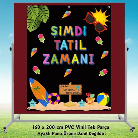 Tatil Temalı Karne Günü Hatıra Fotoğrafı PVC Vinil Afiş 160 x 200 cm | Tek Parça 12