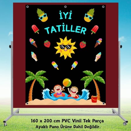Tatil Temalı Karne Günü Hatıra Fotoğrafı PVC Vinil Afiş 160 x 200 cm | Tek Parça 14