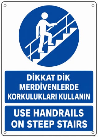 DİKKAT DİK MERDİVENLERDE KORKULUKLARI KULLAN 50X70CM PVC ISG LEVHA