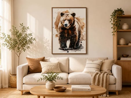 AYI FİGÜRLÜ WATERCOLOR DUVAR TABLOSU 50X70CM - PVC CANLI UV BASKI ÇERÇEVESİZ TABLO