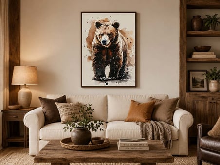 AYI FİGÜRLÜ WATERCOLOR DUVAR TABLOSU 50X70CM - PVC CANLI UV BASKI ÇERÇEVESİZ TABLO