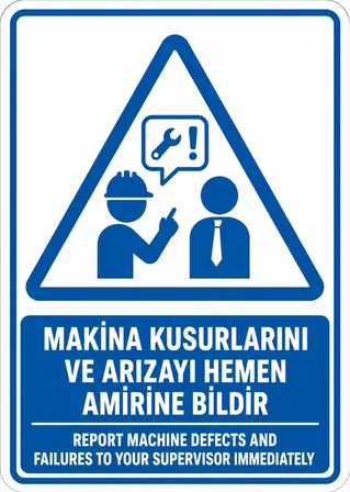 MAKİNE KUSURLARINI VE ARIZAYI HEMEN AMİREİNE BİLDİR 35X50CM PVC ISG LEVHA