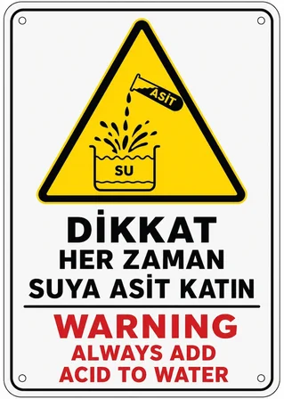 DİKKAT SUYA HER ZAMAN ASİT KATIN 35X50CM PVC ISG LEVHA