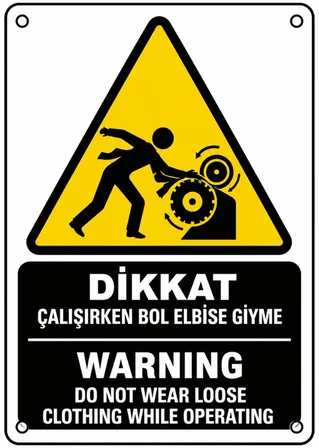 DİKKAT ÇALIŞIRKEN BOL ELBİSE GİYME 35X50CM PVC ISG LEVHA