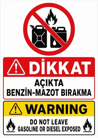 DİKKAT AÇIKTA BENZİN MAZOT BIRAKMA 35X50CM PVC ISG LEVHA