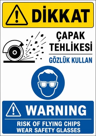 DİKKAT ÇAPAK TEHLİKESİ GÖZLÜK KULLAN 35X50CM PVC ISG LEVHA