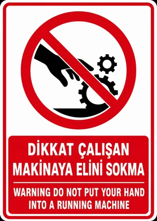 DİKKAT ÇALIŞAN MAKİNAYA ELİNİ SOKMA 35X50CM PVC ISG LEVHA