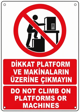 DİKKAT PLATFORM VE MAKİNALARIN ÜZERİNE ÇIKMAYIN 35X50CM PVC ISG LEVHA