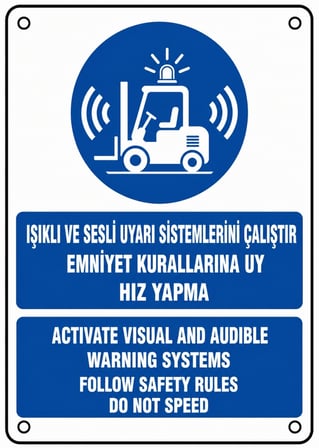 IŞIKLI VE SESLİ UYARI SİSTEMLERİNİ ÇALIŞTIR EMNİYET KURALLARINA UY HIZ YAPMA 35X50CM PVC ISG LEVHA