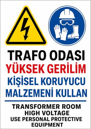 TRAFO ODASI YÜKSEK GERİLİM KİŞİSEL KORUYUCU MALZEMENİ KULLAN 35X50CM PVC ISG LEVHA