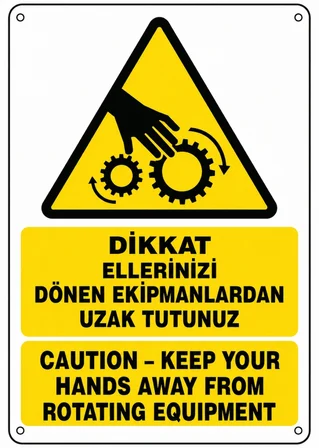 DİKKAT ELLERİNİZİ DÖNEN EKİPMANLARDAN UZAK TUTUNUZ 35X50CM PVC ISG LEVHA
