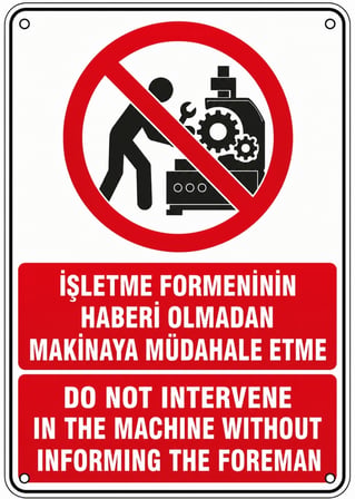 İŞLETME FORMENİNİN HABERİ OLMADAN MAKİNEYE MÜDAHALE ETME 21X30CM PVC ISG LEVHA