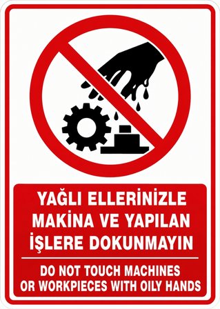 YAĞLI ELLERİNİZLE MAKİNA VE YAPILAN İŞLERE DOKUNMAYIN 21X30CM PVC ISG LEVHA