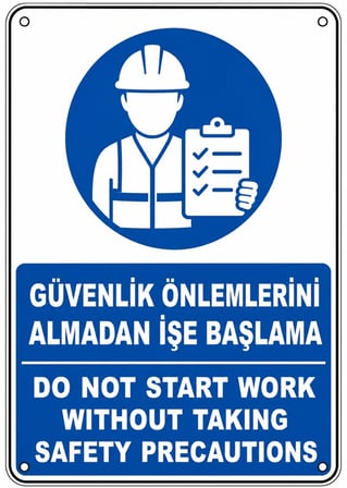 GÜVENLİK ÖNLEMLERİNİ ALMADAN İŞE BAŞLAMA 21X30CM PVC ISG LEVHA