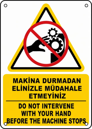 MAKİNA DURMADAN ELİNİZLE MÜDAHALE ETMEYİNİZ 21X30CM PVC ISG LEVHA