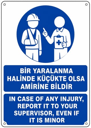 BİR YARALANMA HALİNDE KÜÇÜKTE OLSA AMİRİNE BİLDİR 21X30CM PVC ISG LEVHA