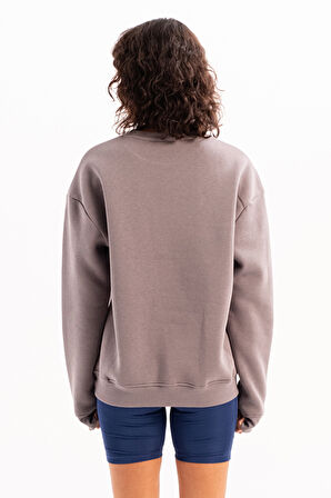 JUSTEVER Bisiklet Yaka Nakışlı Şardonlu İçi Polarlı Gri Kadın Sweatshirt - Rigil