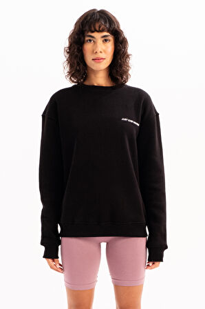 JUSTEVER Bisiklet Yaka Nakışlı Şardonlu İçi Polarlı Gri Kadın Sweatshirt - Rigil