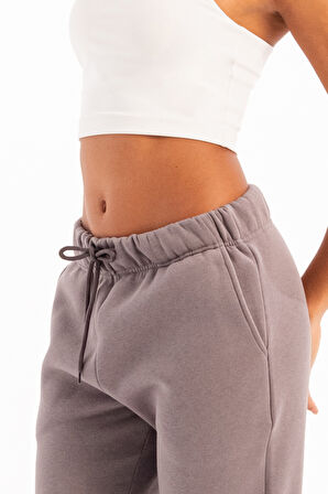 JUSTEVER Rahat Fit Şardonlu İçi Polarlı Gri Kadın Eşofman Altı Pantolon - Echo