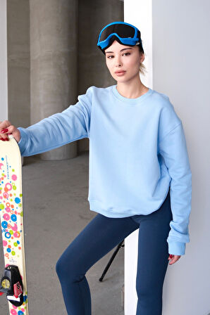 JUSTEVER Bisiklet Yaka Basic Kalıp Ekru Kadın Sweatshirt Eşofman Üstü - Aura