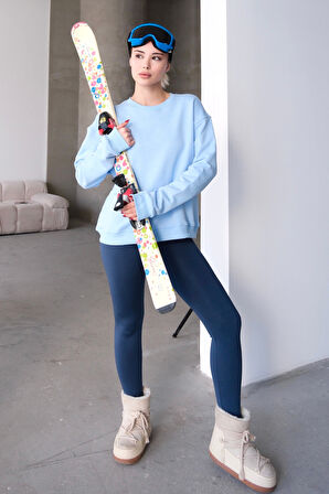 JUSTEVER Bisiklet Yaka Basic Kalıp Ekru Kadın Sweatshirt Eşofman Üstü - Aura