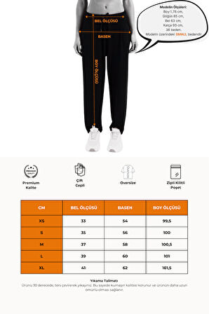 JUSTEVER Oversize Fit Beli Lastikli Cepli Rahat Kesim Siyah Kadın Eşofman Altı Pantolon - Flex