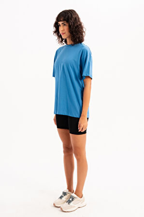 JUSTEVER 100% Pamuk Oversize Fit Bisiklet Yaka Siyah Kadın T-Shirt - Halo