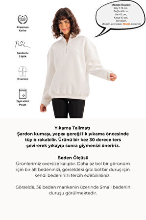 JUSTEVER Oversize Fit Dik Yaka Yarı Fermuarlı Şardonlu Siyah Kadın Sweatshirt - Cass