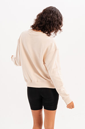 JUSTEVER Bisiklet Yaka Basic Kalıp Ekru Kadın Sweatshirt Eşofman Üstü - Aura