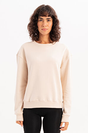 JUSTEVER Bisiklet Yaka Basic Kalıp Ekru Kadın Sweatshirt Eşofman Üstü - Aura