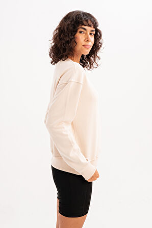 JUSTEVER Bisiklet Yaka Basic Kalıp Ekru Kadın Sweatshirt Eşofman Üstü - Aura
