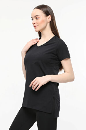 Kadın 3'lü Basic Regular Fit V Yaka Arkası Uzun Tişört Seti