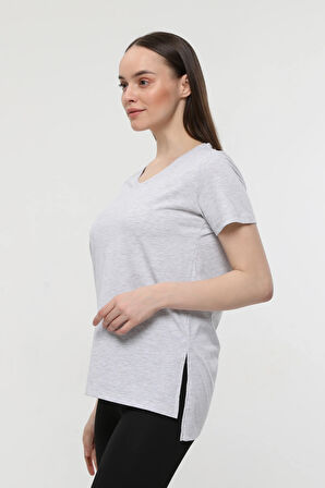 Kadın 3'lü Basic Regular Fit V Yaka Arkası Uzun Tişört Seti