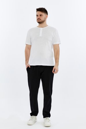 Erkek Henley Yaka %100 Pamuklu Dokulu Kumaştan Kısa Kollu Günlük Basic Tişört