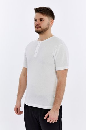 Erkek Henley Yaka %100 Pamuklu Dokulu Kumaştan Kısa Kollu Günlük Basic Tişört