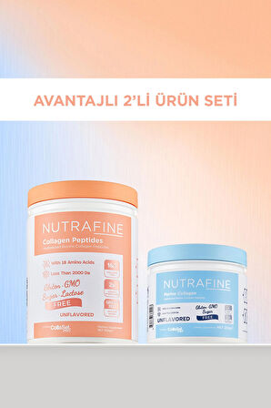 2'li Avantajlı Set, Bovine Kolajen ve Marine Kolajen Katkısız Doğal Tatsız Ve Kokusuz %100 Çifte Hidrolize Kolajen 