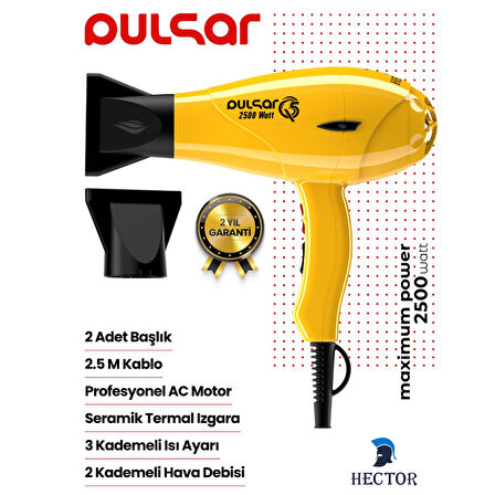 Hector Pulsar Q5 Profesyonel Saç Kurutma & Fön Makinesi 2500W Performans - Sarı