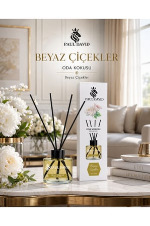 Beyaz Çiçekler Yüksek Koku Yayılımlı Dekoratif Bambu Çubuklu Oda Kokusu 145 ml