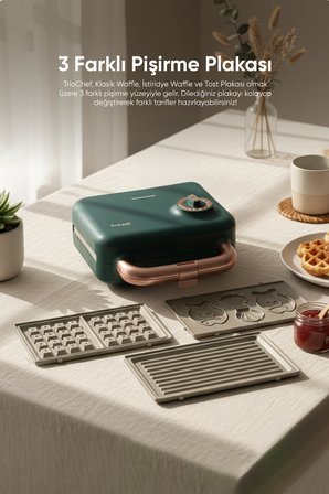 Tost Ve Waffle Makinesi | Çıkarabilir Yapışmaz Plakalı | 3 Ayrı Plaka |