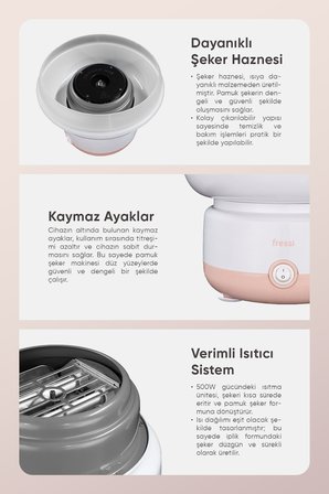 Fressi FR-PM01 CottoFun Çelik Hazneli 500W Pembe Pamuk Şeker Makinesi