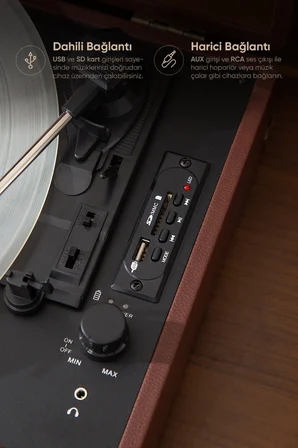 Dahili Hoparlörlü Pikap Müzik Kutusu Usb+Rca+Bluetooth