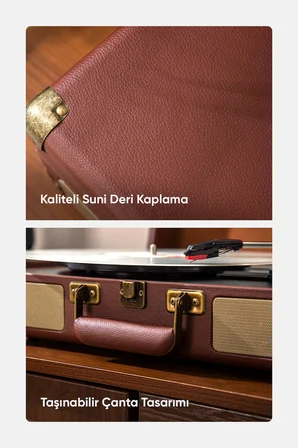 Dahili Hoparlörlü Pikap Müzik Kutusu Usb+Rca+Bluetooth