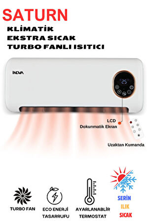 SATURN DUVAR TİPİ FANLI ISITICI ELEKTRİKLİ SOBA VE VANTİLATÖR DİJİTAL EKRANLI TERMOSTATLI